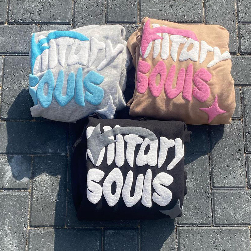 Puff Print Solitar Souls Loose Hoodie