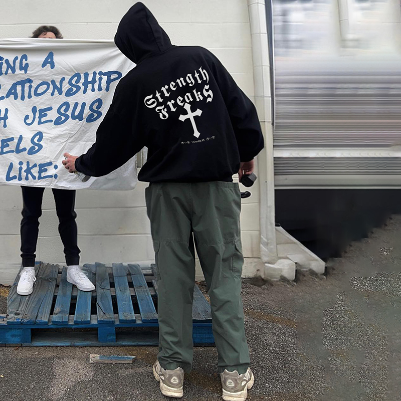 Christian Strength Print Long Sleeve Hoodie