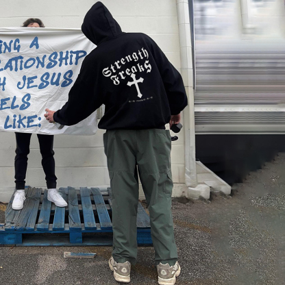 Christian Strength Print Long Sleeve Hoodie