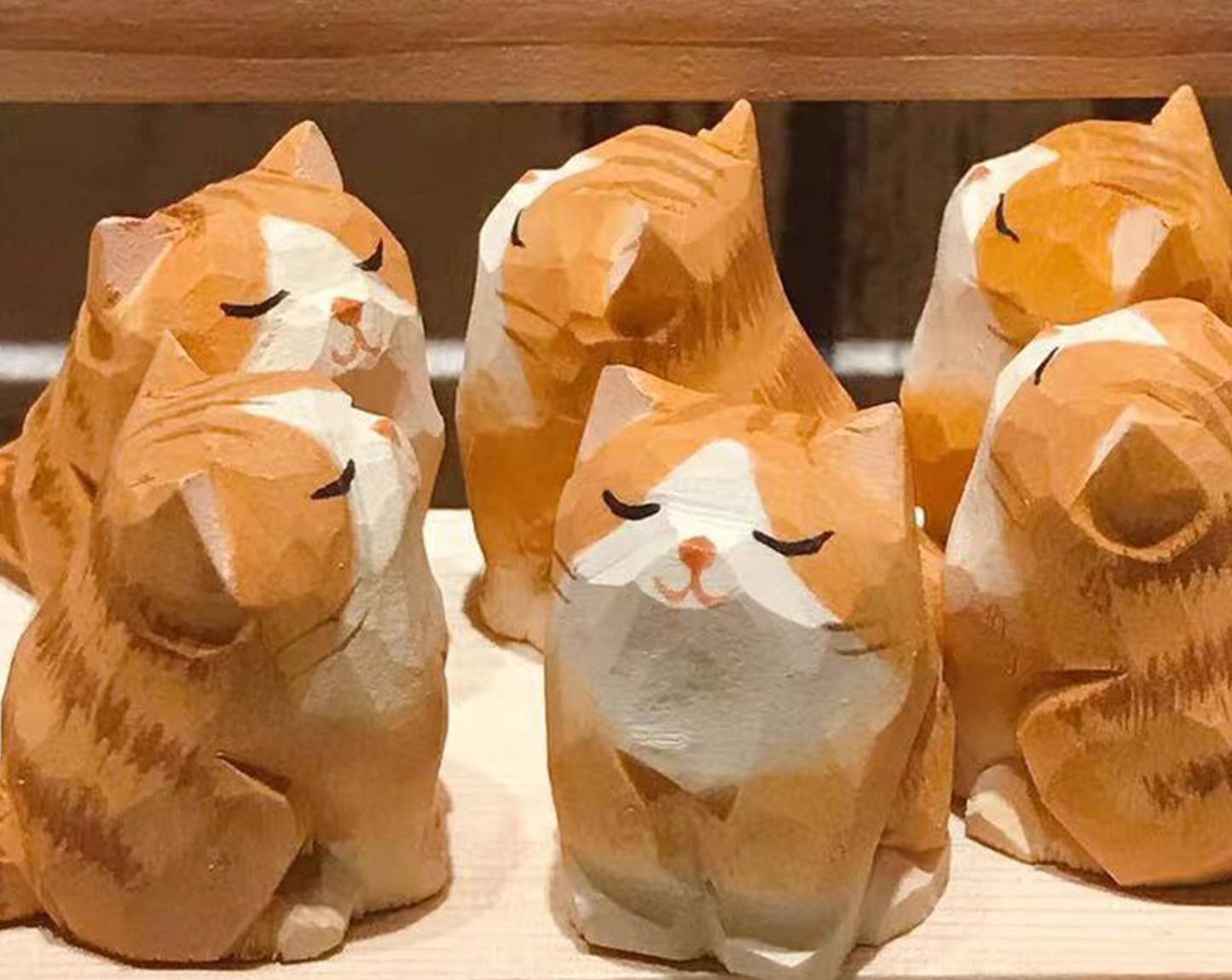 Hand-Carved Painted Orange Cat Figurines | Cat Lovers Gift | DIY Cat |