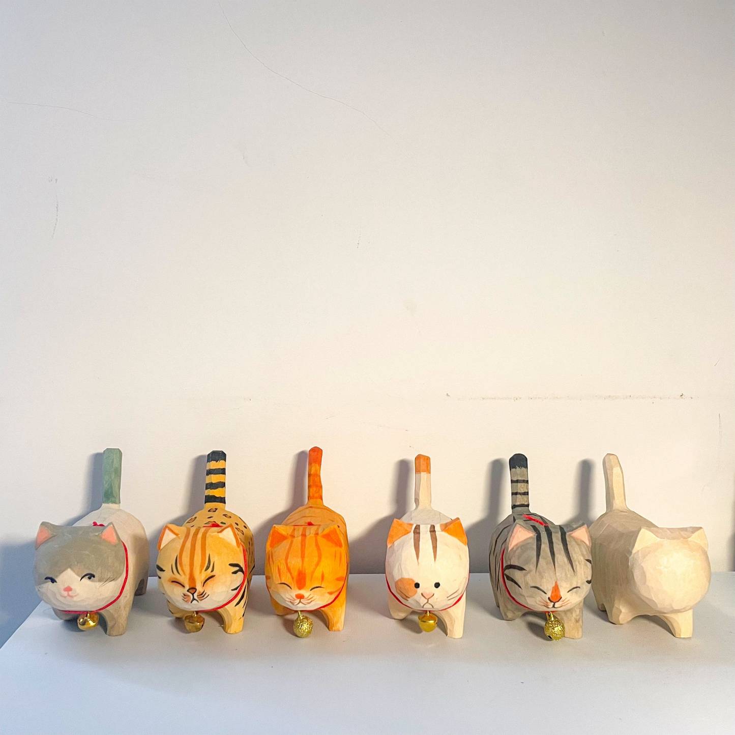 Hand-Carved Painted Orange Cat Figurines | Cat Lovers Gift | DIY Cat |