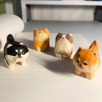 Hand-Carved Painted Orange Cat Figurines | Cat Lovers Gift | DIY Cat |