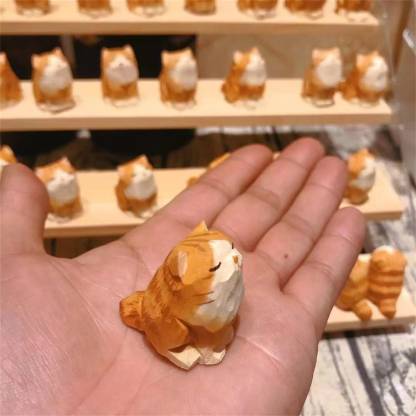 Hand-Carved Painted Orange Cat Figurines | Cat Lovers Gift | DIY Cat |