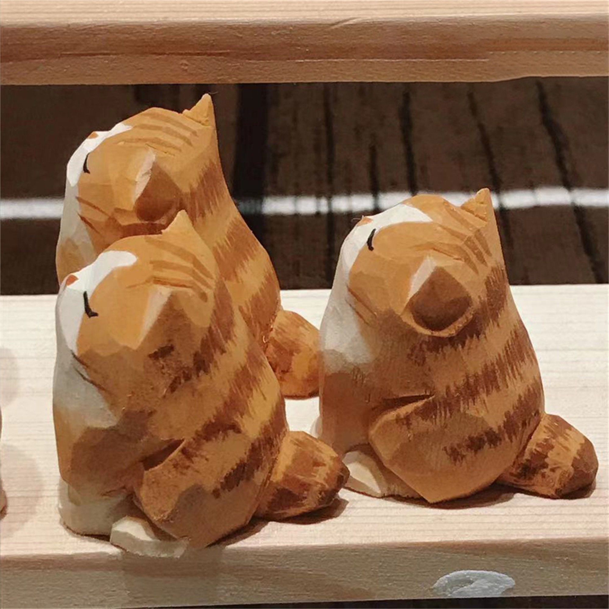 Hand-Carved Painted Orange Cat Figurines | Cat Lovers Gift | DIY Cat |