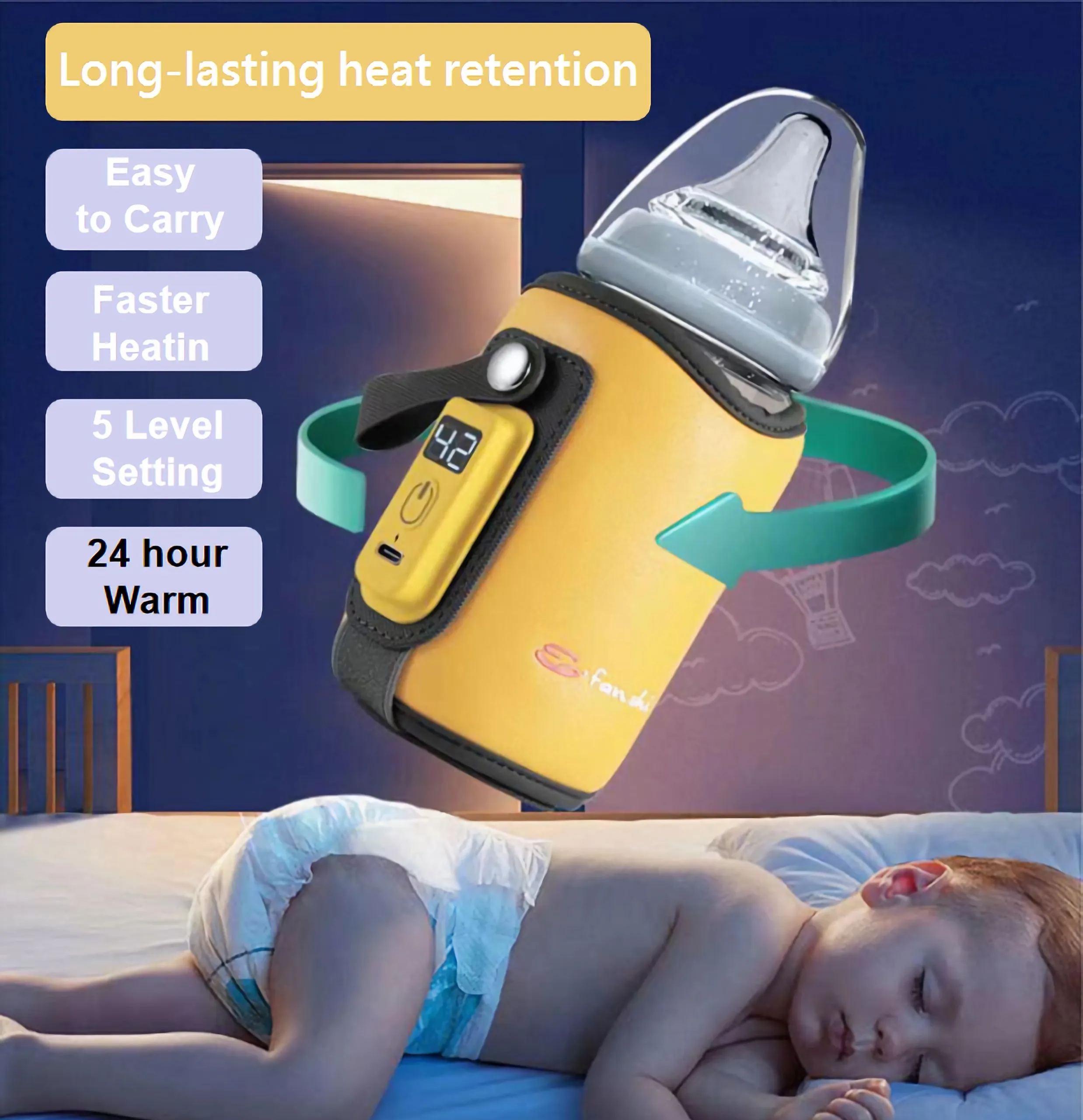 Portable Bottle Warmer Cover USB, Baby Milk Heat Keeper K1 for Car Travel