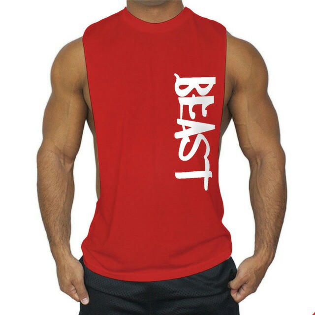 Sports bodybuilding and fitness vest men can print logo European and American trend cotton large split loose and loose shoulder sleeveless T -shirts