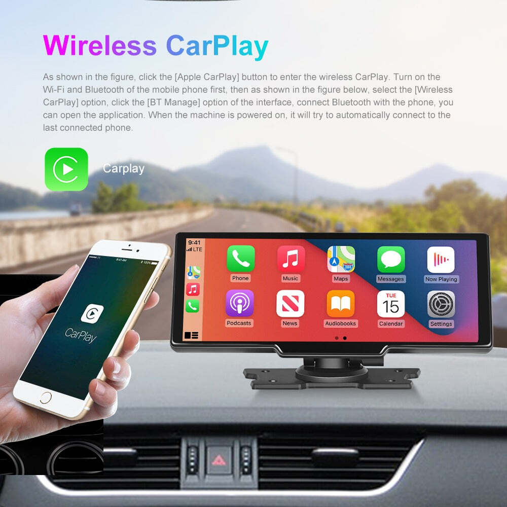 WIRELESS 10INCH CARPLAY DASHCAM