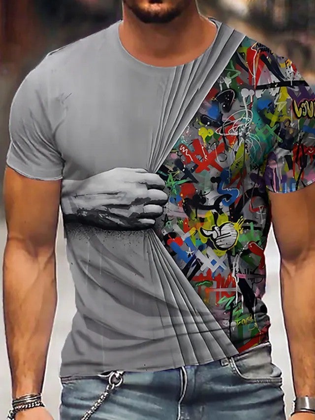 Men's T-Shirt 3D Graphic Prints Hand Print Short Sleeve Daily Tops