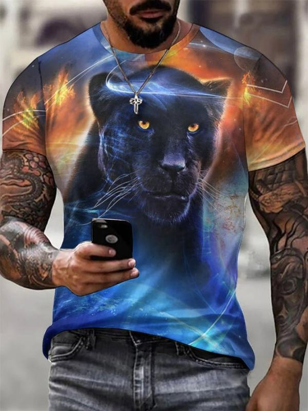 Men's Lion Casual Print Short Sleeve T-Shirt