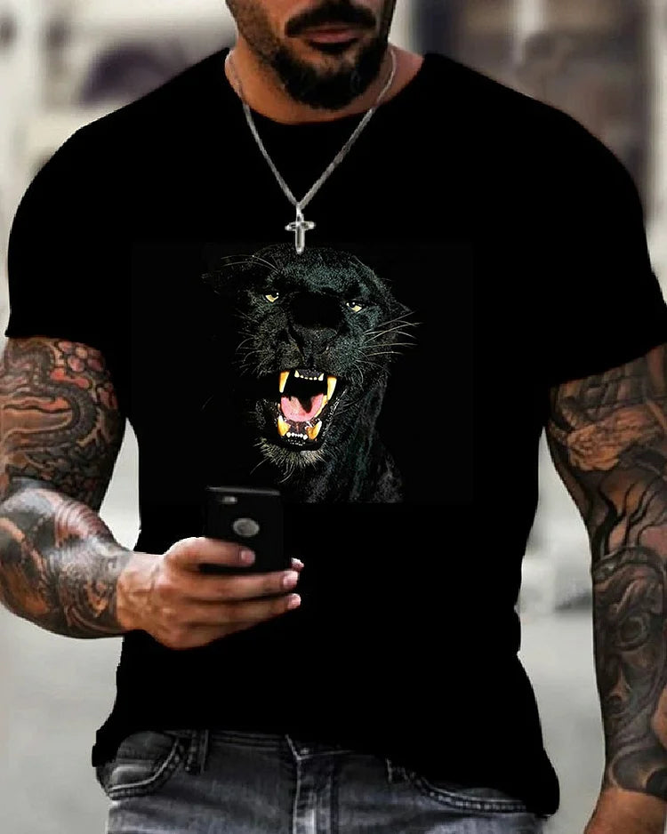 Men's stylish casual black print T-shirt