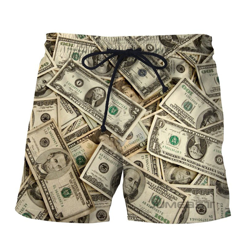 2023 new summer cross -border European and American beach pants men's trend coin 3D digital print men's beach shorts