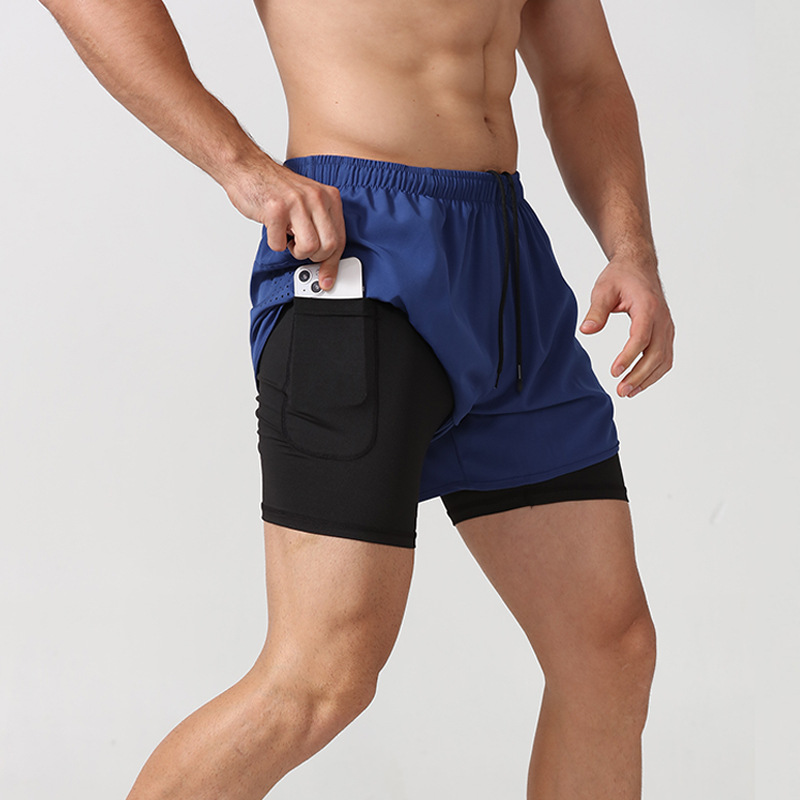 Quick-drying anti-slip double layer gym shorts