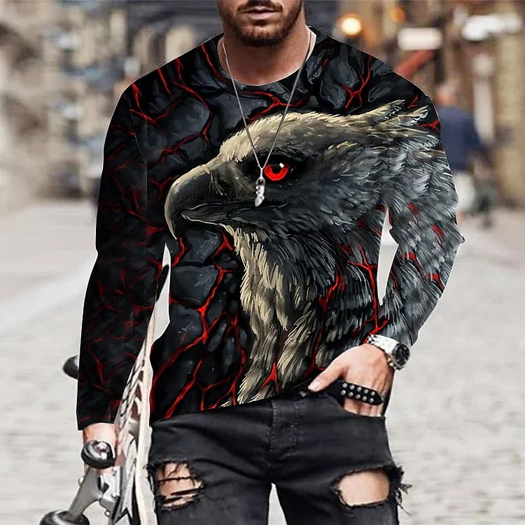 Men's 3D Print Pattern Crew Neck Long Sleeve Top