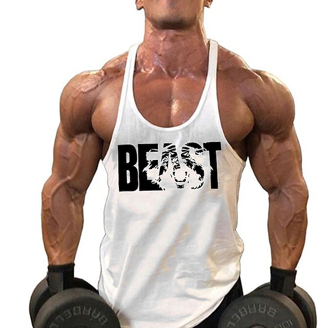 Men's Running Tank Top Workout Tank Racerback Sleeveless Tee Tshirt Athletic Breathable Moisture Wicking Soft Gym Workout Running Active Training Sportswear Activewear Black White Yellow