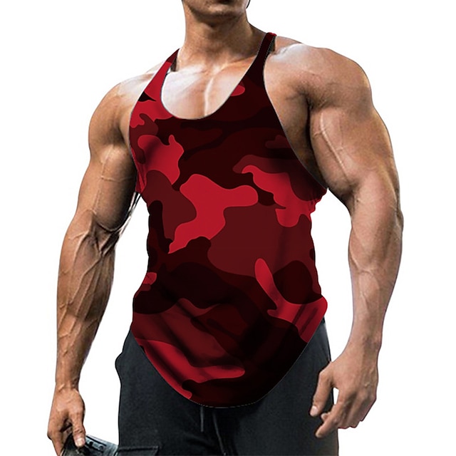 Men's Tank Top Vest Top Undershirt Sleeveless Shirt Graphic Camo / Camouflage Crew Neck Casual Daily Sleeveless Clothing Apparel Sports Fashion Lightweight Big and Tall