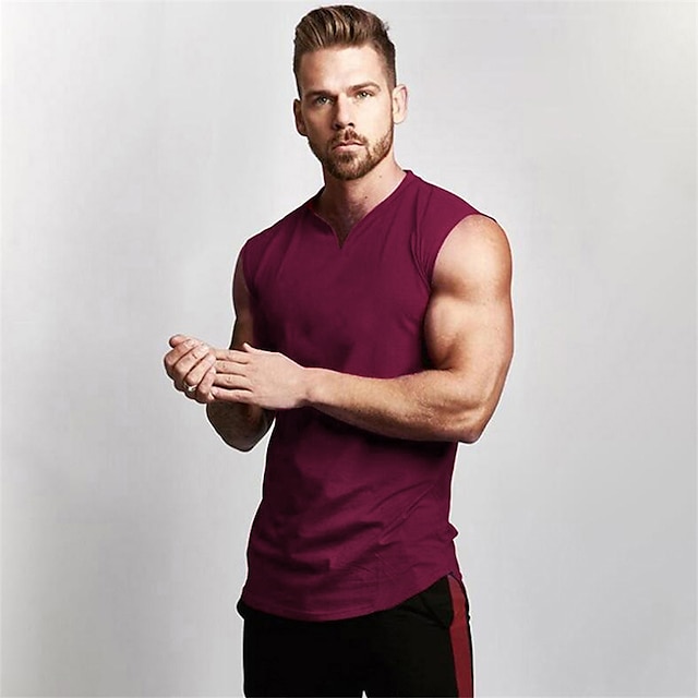 Men's Tank Top Vest Top Undershirt Sleeveless Shirt Plain V Neck Casual Holiday Sleeveless Clothing Apparel Cotton Sports Fashion Lightweight Muscle