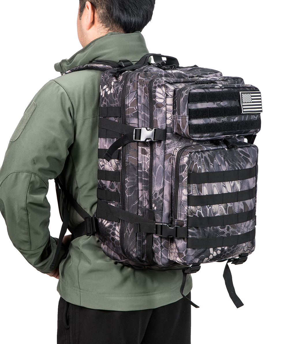 QT&QY® 45L Black Snake Skin Tactical Backpack