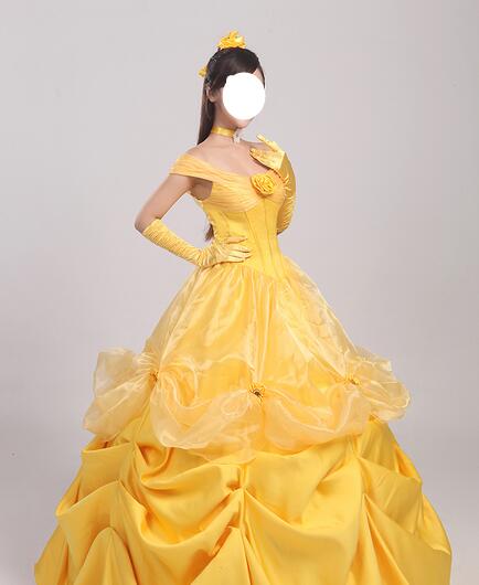Free Shipping Belle Golden Costume For Women Party Girl Long Cosplay Dress Cos Custom Made