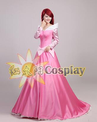 Aurora Princess Cosplay Costume Long Pink Dress For Women Halloween Dress Free Shipping