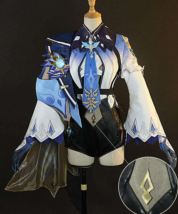 Genshin Impact Eula Lawrence Cosplay Costume Halloween Carnival Wave Flower Knight Funny Costume Glove Jewelry Anime Cosplay Wig