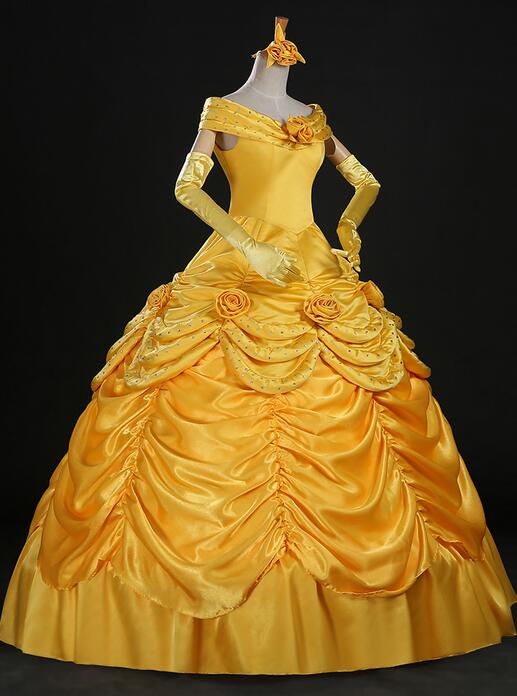 Top Quality Princess Belle Dress Luxury Crystal Cosplay Costume Dress For Women Halloween