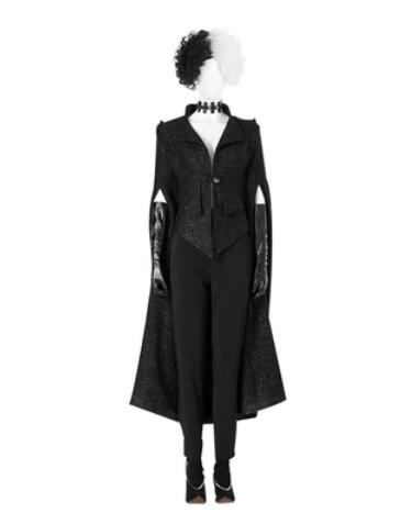 Anime Cruella De Vil Cosplay Costume Windbreaker Outfits Cruella Long Sleeves Black Overcoat Uniform Women Adult Halloween Party