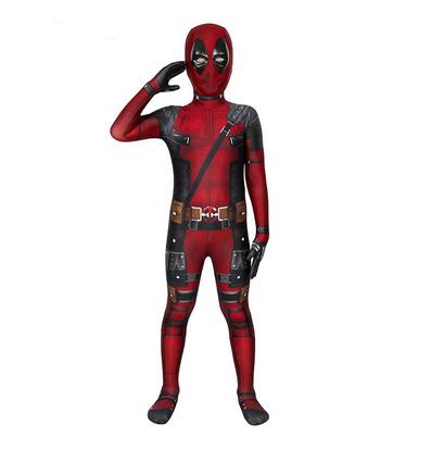 Movie Deadpool Cosplay Costume Kids Red Bodysuit Set Wade Winston Wilson Cosplay Halloween Rave Party Costume