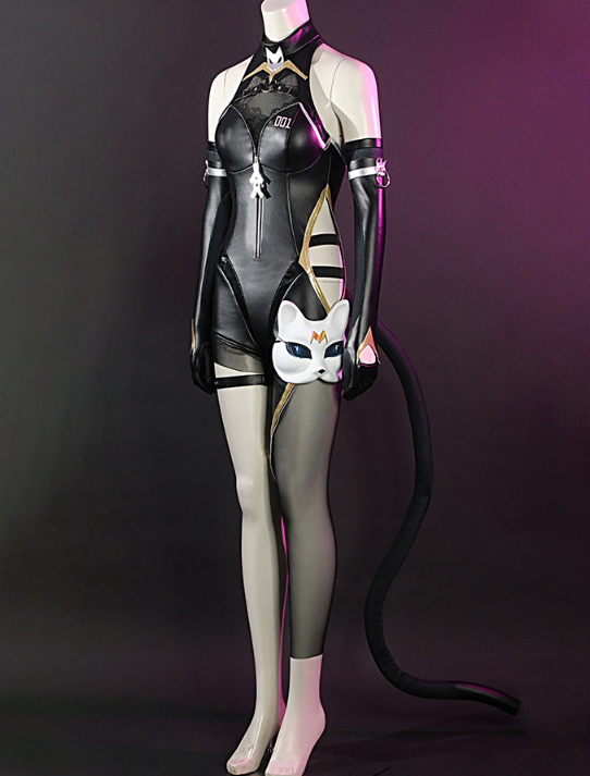 Anime King Of Glory A Ke Game Cosplay Costume New Skin Dark Night Catgirl Jumpsuit Leather Sexy Costume Female Party Uniform
