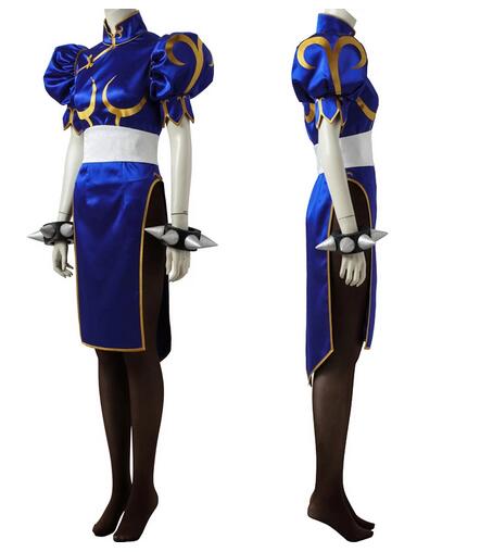 Adult Women S FIGHTER V Cosplay Costume Chun-Li Blue Fighting Clothing Fancy Halloween Party Outfit Full Set With Accessories