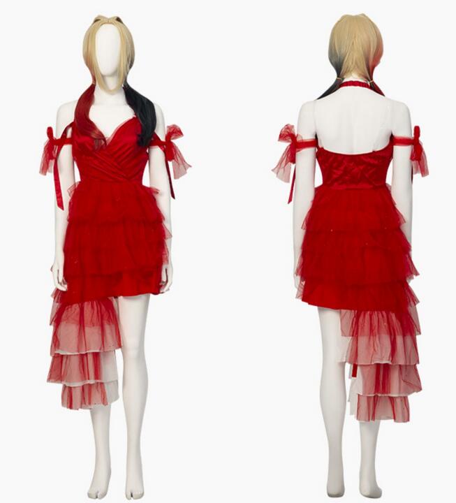 The Suicide Cosplay Squad Harley Cosplay Costume Quinn Women Red Dress Halloween Outfit Custom Made