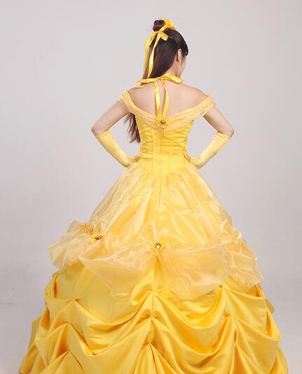 Free Shipping Belle Golden Costume For Women Party Girl Long Cosplay Dress Cos Custom Made