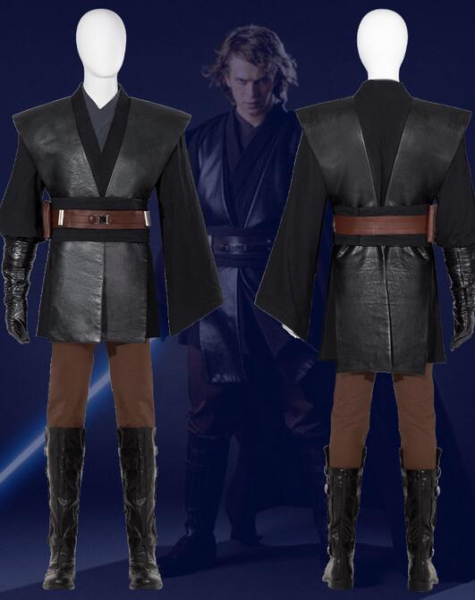 Anakin Skywalker Cosplay Costume Star Superhero Wars Costume Outfit with Black Long Cloak Adult Men Cosplay Costume Custom Size