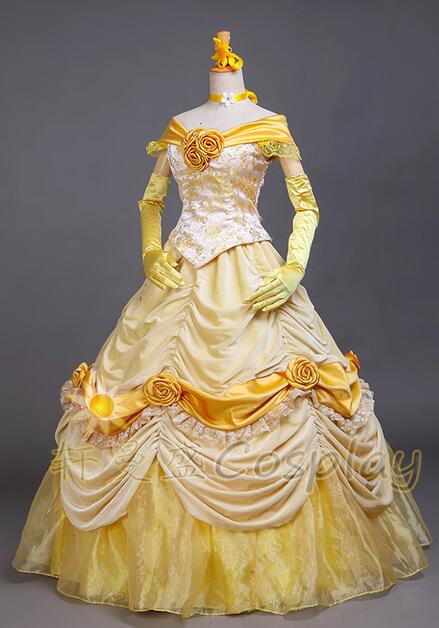 New Arrival Princess Luxury Cosplay Costume Belle Yellow Dress For Women Halloween Costumes Custom Made