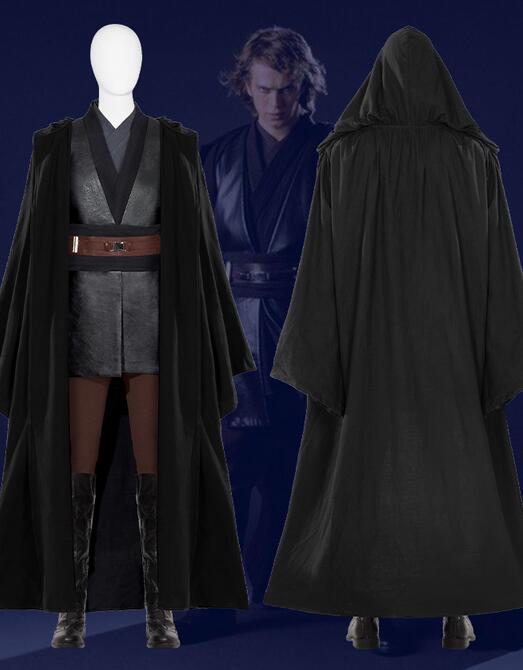 Anakin Skywalker Cosplay Costume Star Superhero Wars Costume Outfit with Black Long Cloak Adult Men Cosplay Costume Custom Size