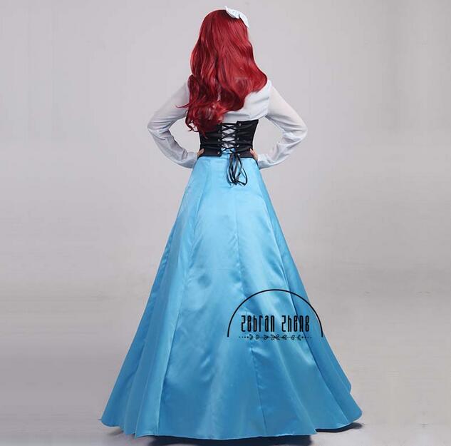 Ariel Blue Dress Princess Cosplay Costume For Women Halloween Costumes Dress Custom Made Free Shipping