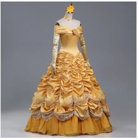 Beauty and the Beast Womens Layered Prom Belle Dresses Palace Queen Costume Cloak Petticoat