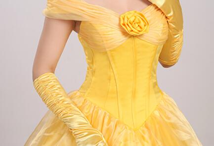 Free Shipping Belle Golden Costume For Women Party Girl Long Cosplay Dress Cos Custom Made