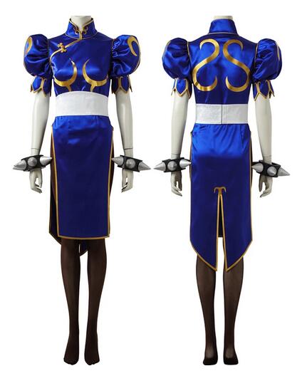 Adult Women S FIGHTER V Cosplay Costume Chun-Li Blue Fighting Clothing Fancy Halloween Party Outfit Full Set With Accessories