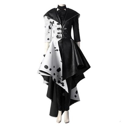 New Movie Cruella Cosplay De Vil Costume Halloween Christmas Carnival Clothing Black White Fashion Outfit For Adult Women