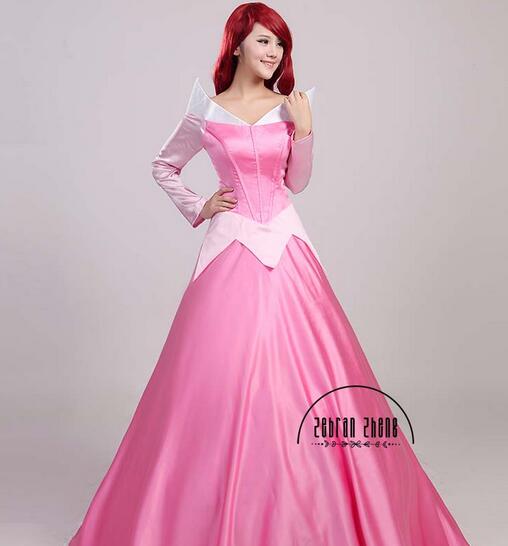 Aurora Princess Cosplay Costume Long Pink Dress For Women Halloween Dress Free Shipping
