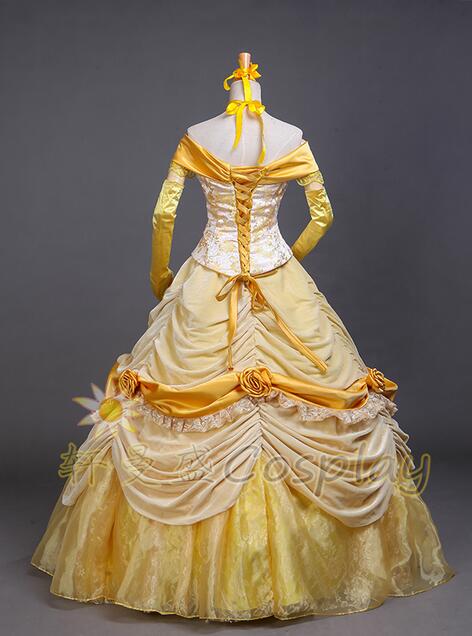 New Arrival Princess Luxury Cosplay Costume Belle Yellow Dress For Women Halloween Costumes Custom Made