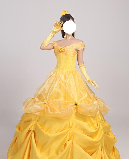 Free Shipping Belle Golden Costume For Women Party Girl Long Cosplay Dress Cos Custom Made