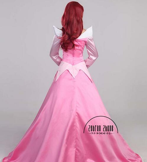 Aurora Princess Cosplay Costume Long Pink Dress For Women Halloween Dress Free Shipping