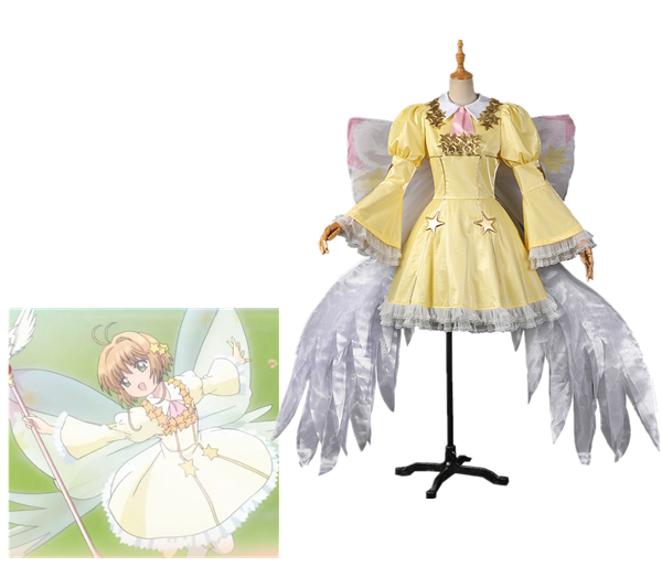 Lardoo KINOMOTO SAKURA Cosplay Costume Sakura Kinomoto Sakura Card Captor Anime Yellow Star Dress Lolita Skirt