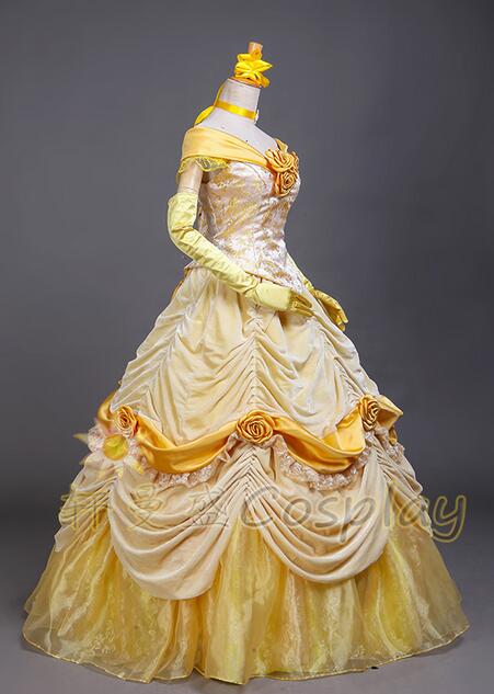 New Arrival Princess Luxury Cosplay Costume Belle Yellow Dress For Women Halloween Costumes Custom Made