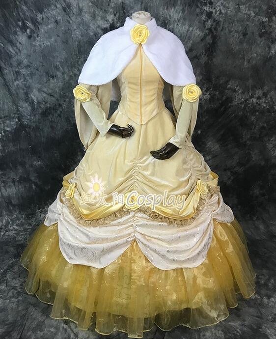 Top Quality New Style Princess Belle Luxury Cosplay Costume Winter Dress For Women Halloween Costumes Custom Made
