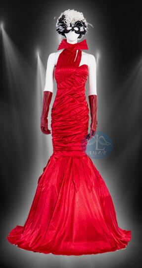 Anime Halloween Sexy Cruella Cosplay Red Dress Fashion Queen Costume Evening Party Ball Gown Fancy Mermaid Dress Wig Mask Women