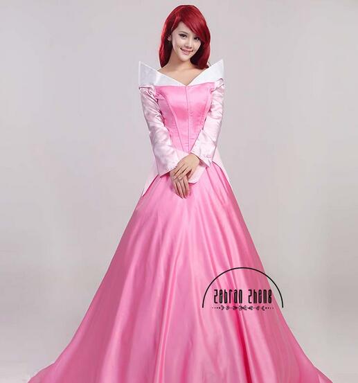 Aurora Princess Cosplay Costume Long Pink Dress For Women Halloween Dress Free Shipping