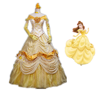 New Arrival Princess Luxury Cosplay Costume Belle Yellow Dress For Women Halloween Costumes Custom Made