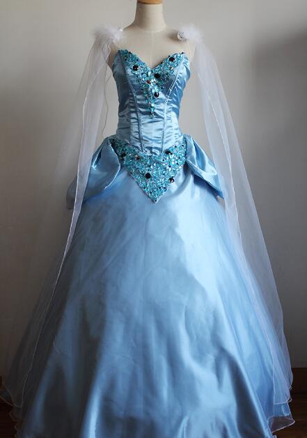 Top Quality Cinderella Cosplay Costume Fashion Style With Crystal For Adult Womens Dress Halloween Costumes